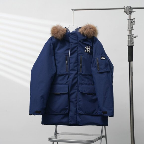 MLB Dark Blue Hooded Down Jacket - Picture 1 of 9
